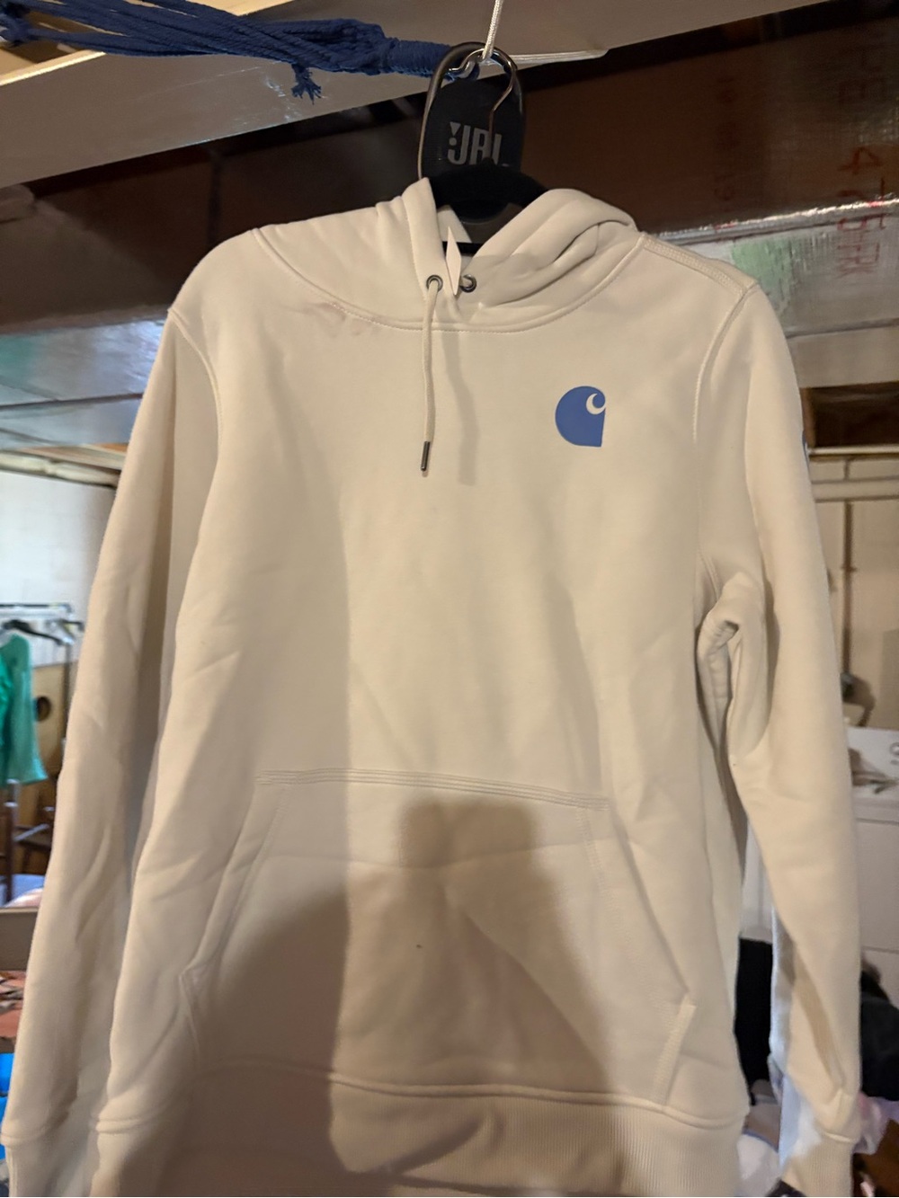 Carhartt Women’s Cream Crewneck Hoodie with Blue Logo